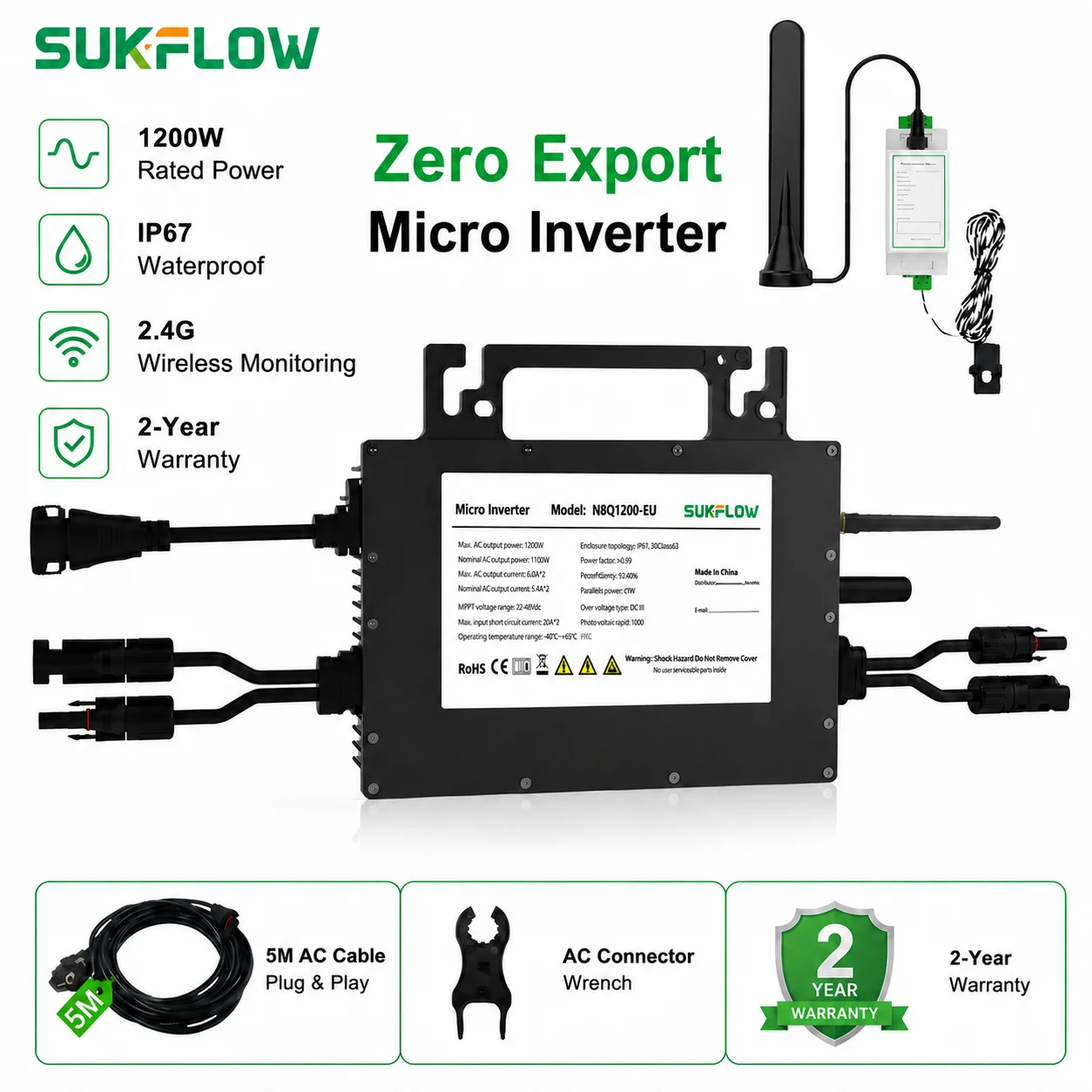 Grid Tie Micro Inverter - SUKFLOW Zero Expert 1200W Grid-Tie Microinverter